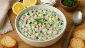 Окрошка на кефире с колбасой