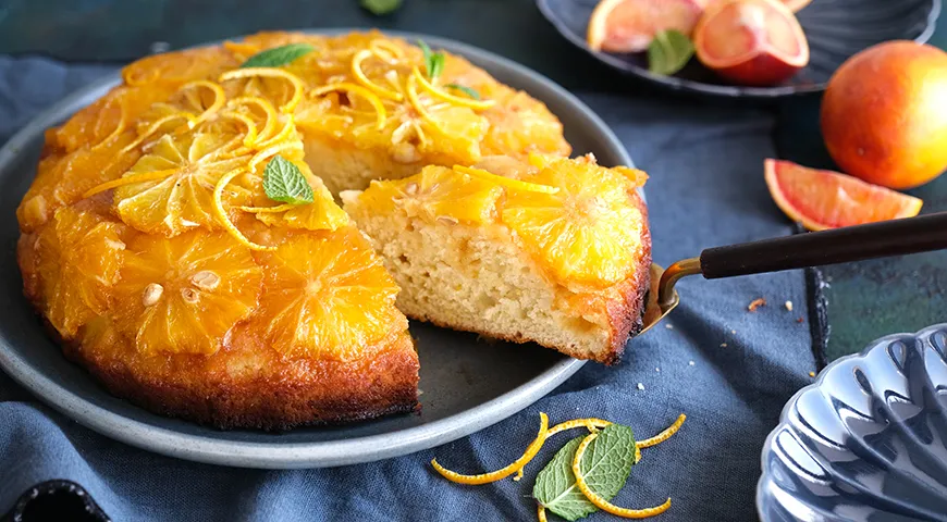 Апельсиновый пирог-перевертыш с карамелью