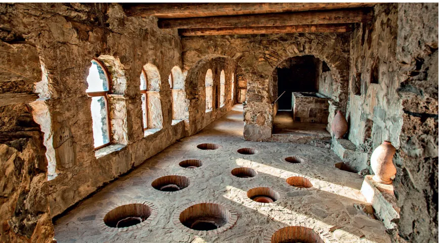 В середине VI века рядом с монастырем были сооружены давильни для винограда и винохранилища, которые частично дожили до наших дней.