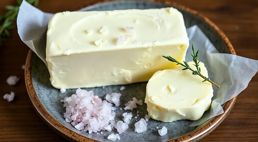 Домашнее сливочное масло с ряженкой и розовой солью