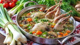 Суп из перепелок с булгуром и овощами