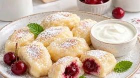 Ленивые вареники с вишней