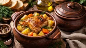 Жаркое с курицей и картошкой в горшочках