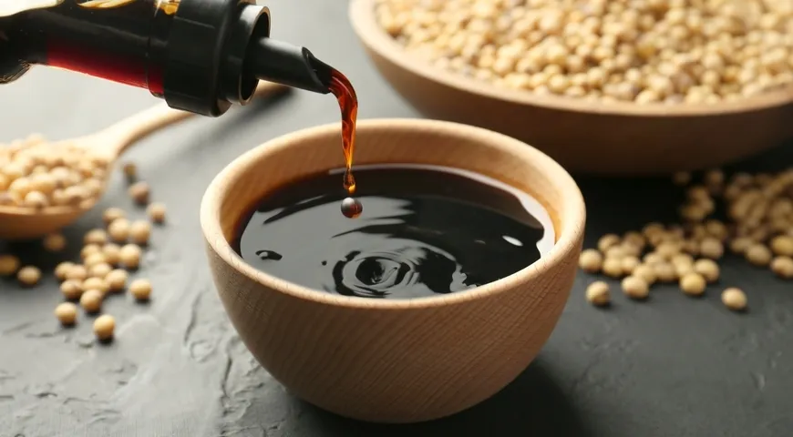 Цвет качественного соевого соуса может быть от светло-янтарного до глубокого коричневого, но он всегда равномерный, без расслоения и неестественного блеска