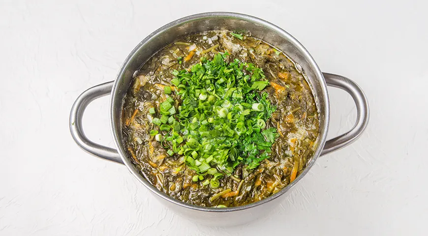 Щавелевый суп с мясом и яйцом