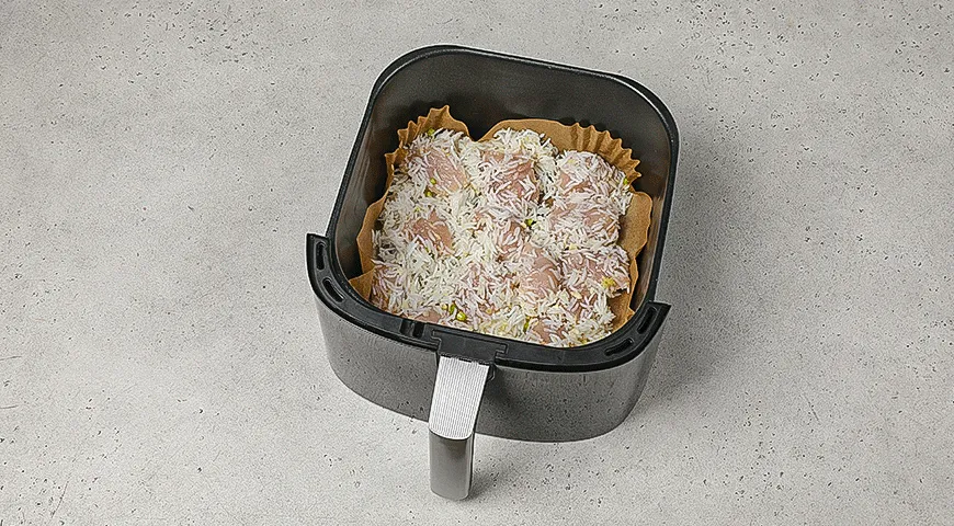 Жареный рис с курицей в аэрогриле