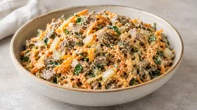 Мужу на закуску, салат печеночный