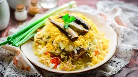 Салат Мимоза со шпротами и сыром