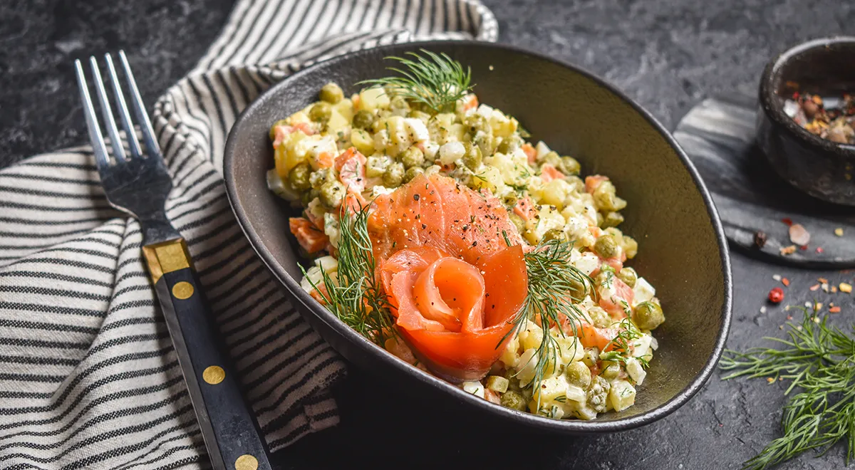 Оливье с красной рыбой