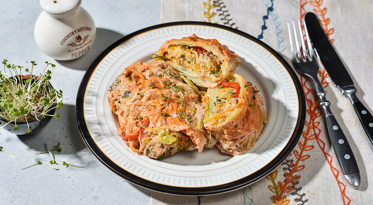 Рецепт голубцов из савойской капусты с рисом и овощами