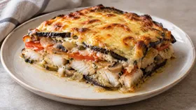 Лазанья из баклажанов и морского языка