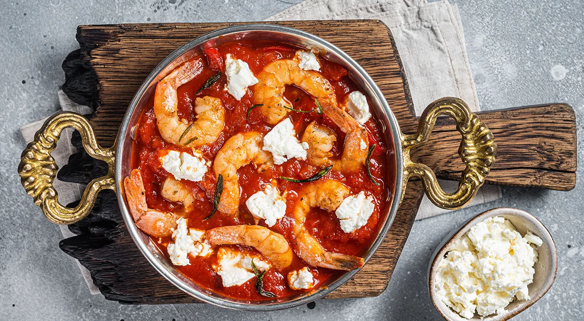 Рецепт королевских креветок саганаки по-гречески