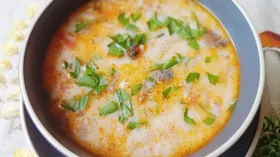 Овощной суп с шампиньонами и плавленным сыром