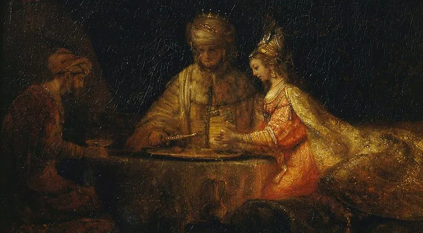 Картина «Артаксеркс, Аман и Эсфирь», на которой Рембрандт запечатлел главных героев древней легенды, предшествующей появлению праздника Пурим