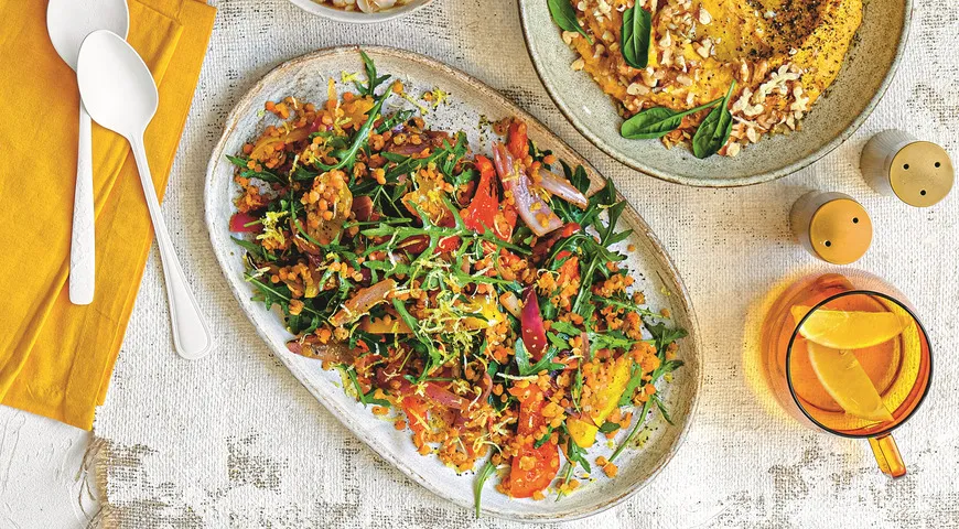 Рецепт теплого салата с чечевицей