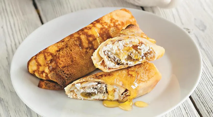 Блинчики на топленом молоке, с творогом