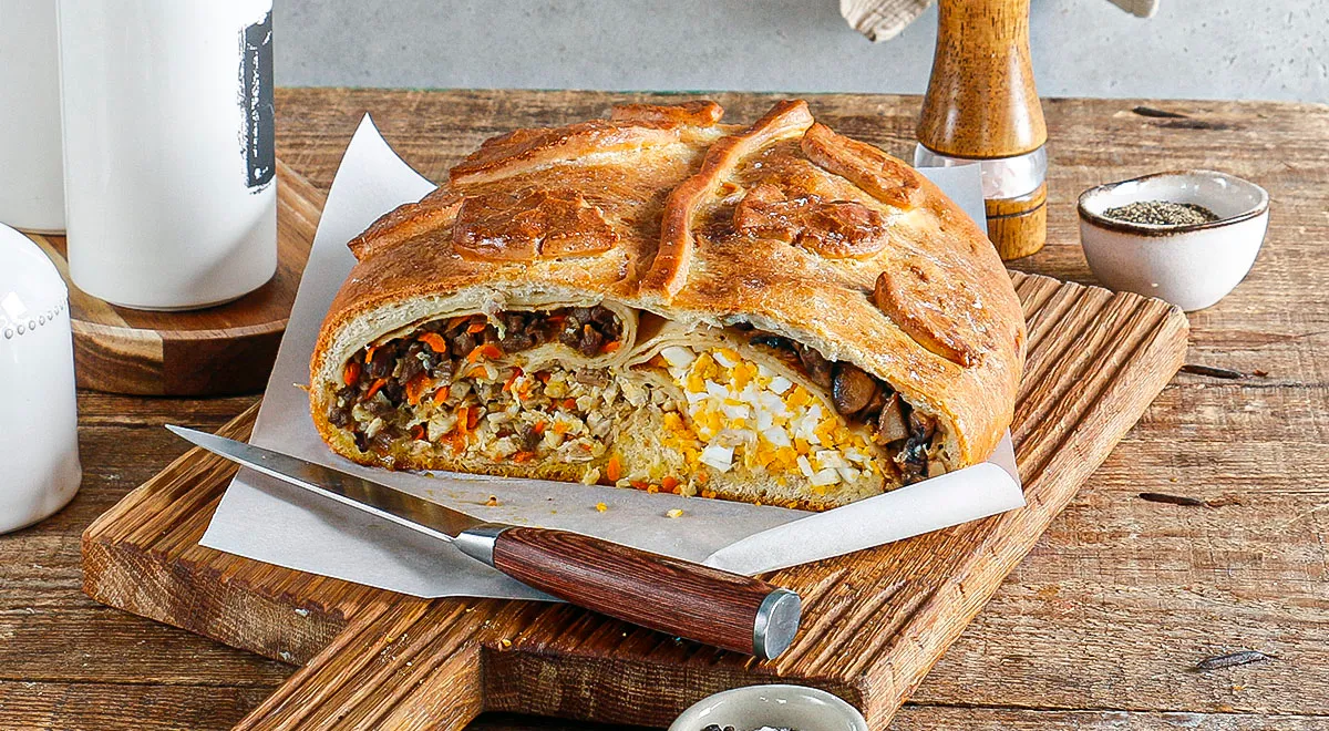 Рецепт кулебяки с мясом, яйцом и грибами