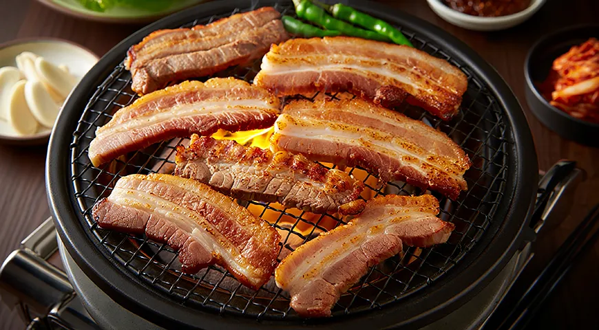 Традиционный корейский барбекю из свиной грудинки