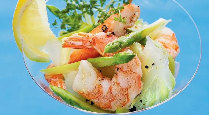 Салат из креветок и крабов со спаржей, пошаговый рецепт с фото