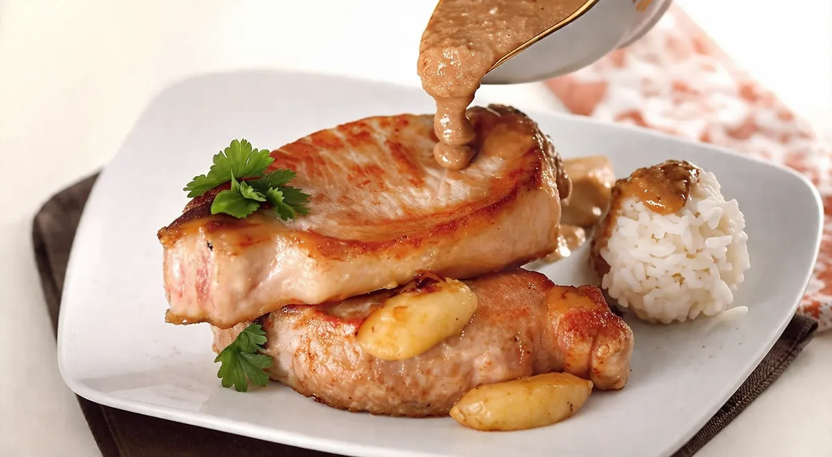 Свинина с бананом и арахисовым соусом