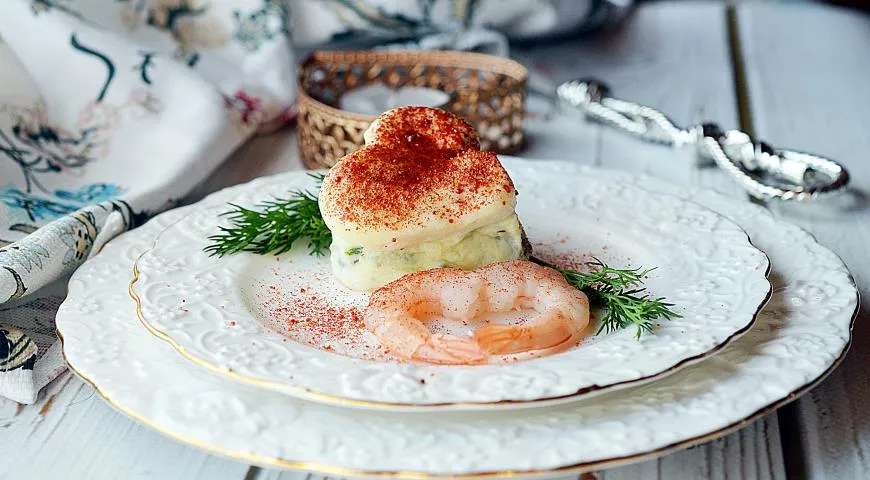 Порционный омлет с креветками «Сердечный»