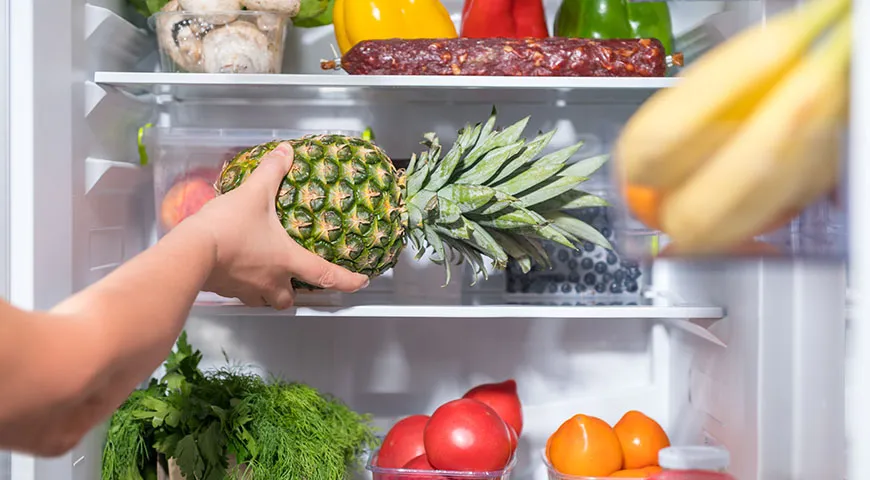 Оптимальная температура для хранения ананаса в холодильнике — 7–8 °С