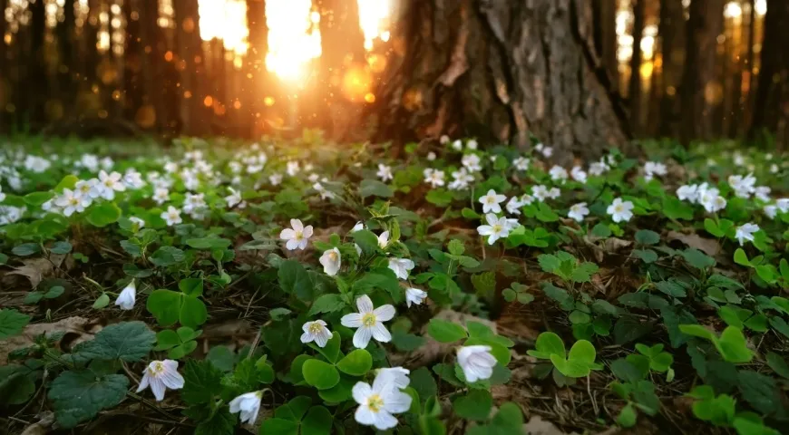 Кислица обыкновенная в лесу