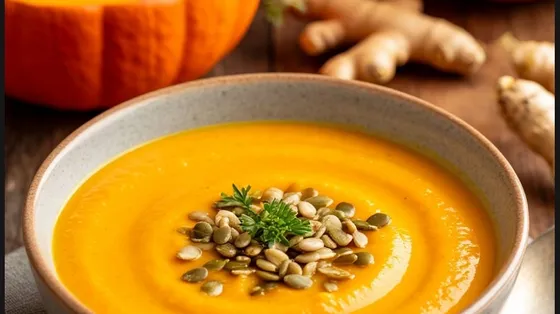 тыквенный суп пюре в тарелке с семечками