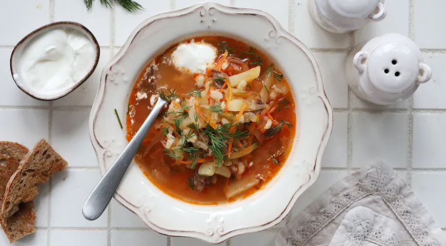 Классический рассольник с говядиной