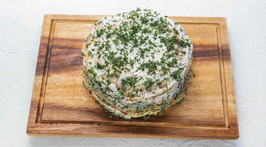 Кабачковый торт с курицей