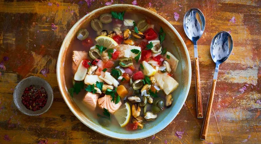 Рецепт сборной солянки с морепродуктами