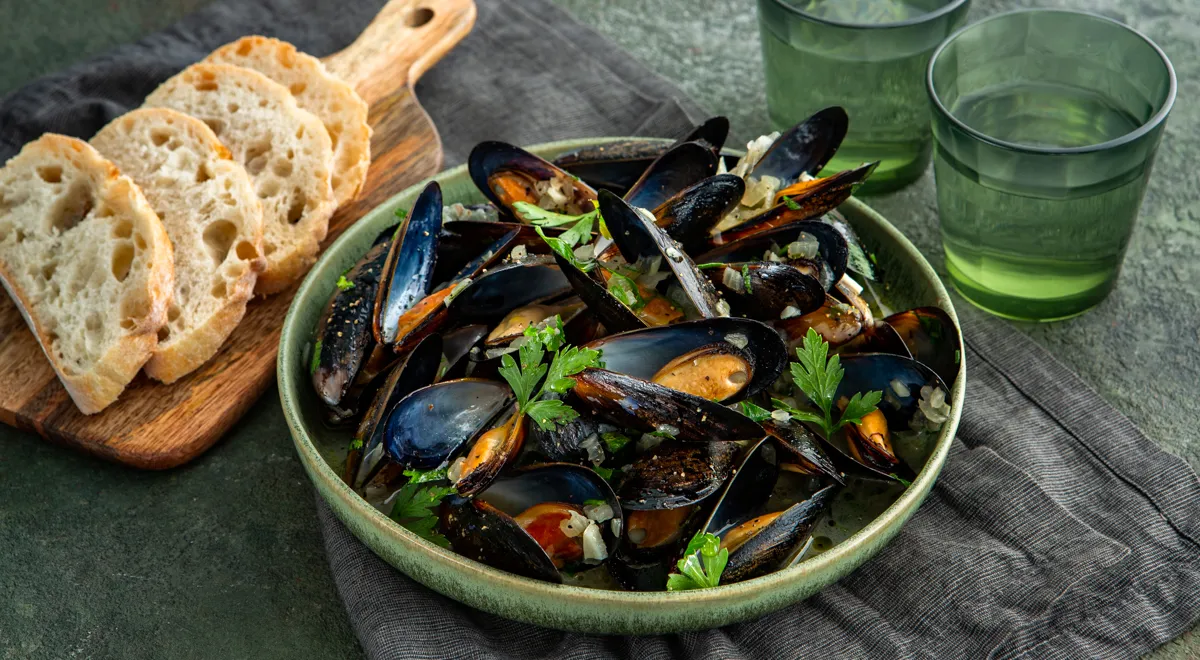 Мидии в белом вине