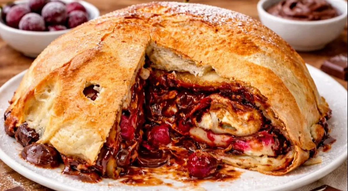 Блинный пирог с вишней и шоколадом