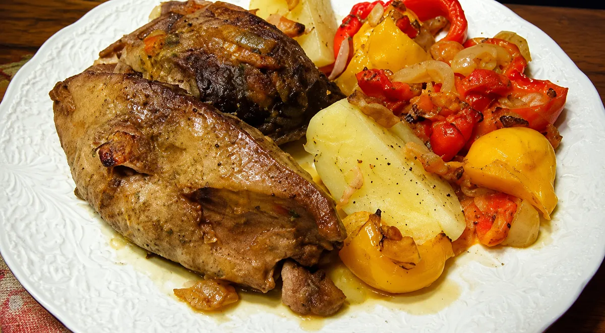 Запеченный сазан с овощами по-венгерски