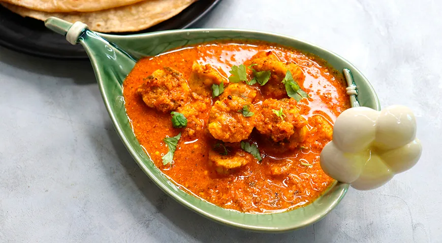 Запеченные пшеничные шарики с острым карри из чечевицы