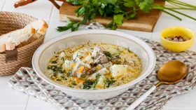 Домашние щи с капустой, мясом и молоком