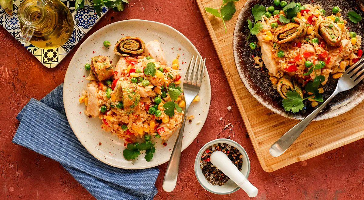 Рис с гавайской смесью и курицей