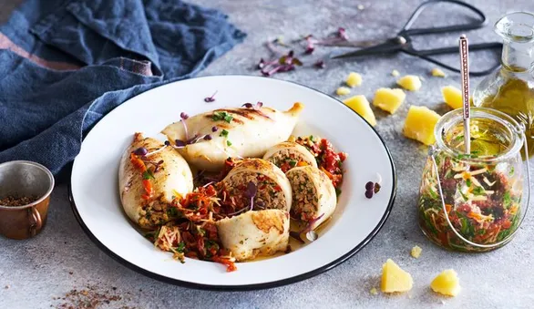 Фаршированные кальмары на гриле, в том числе и на сковороде-гриль