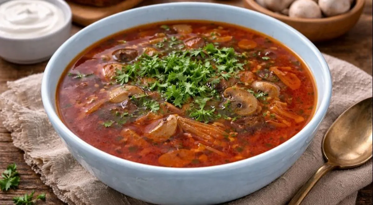 Постный борщ со свеклой, капустой и шампиньонами