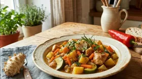 Рагу с топинамбуром, цукини и помидорами