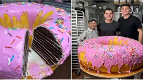 Гигантский розовый торт-пончик весом 103 кг попал в Книгу рекордов Гиннеса