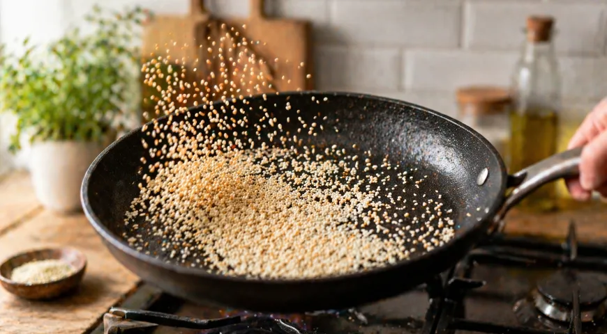 Кунжут можно немного обжарить, чтобы он стал полезнее