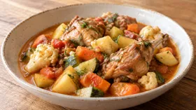 Рагу из кролика с овощами на мясном бульоне