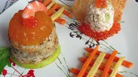 «Пеньки» из судака с грейпфрутовым желе и гарниром из овощей-фри