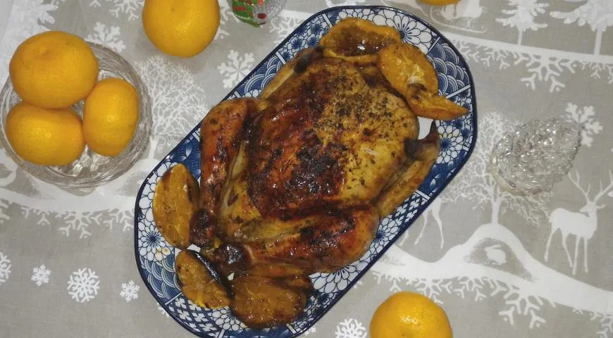 Запечённая курица с мандаринами