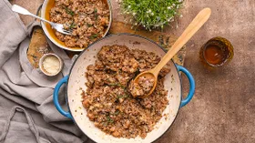 Гречотто с колбасками, грибами и сливками