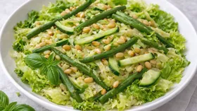 Теплый салат из стручковой фасоли и капусты с кедровыми орешками