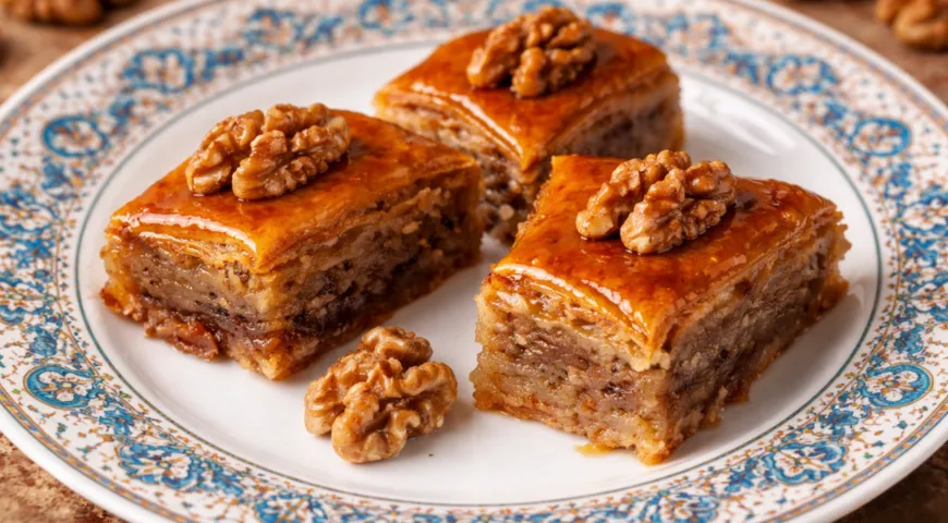 Постная пахлава с медом и грецким орехом