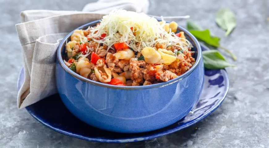 Рецепт макарон-ракушек с мясным фаршем