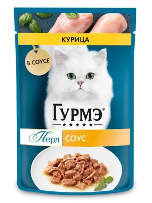 Влажный корм Гурмэ Перл Нежное филе для кошек, с курицей в соусе, Пауч, 75 г